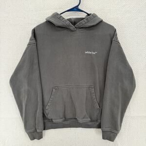 White Fox Hoodie Adult M/L Medium Large Gray Terry Sweatshirt Embroidered Logo